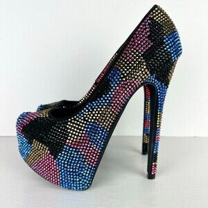 Steve Madden Dyvinal Multi-Colored Rhinestone Platform Heels Glitz Size 7.5